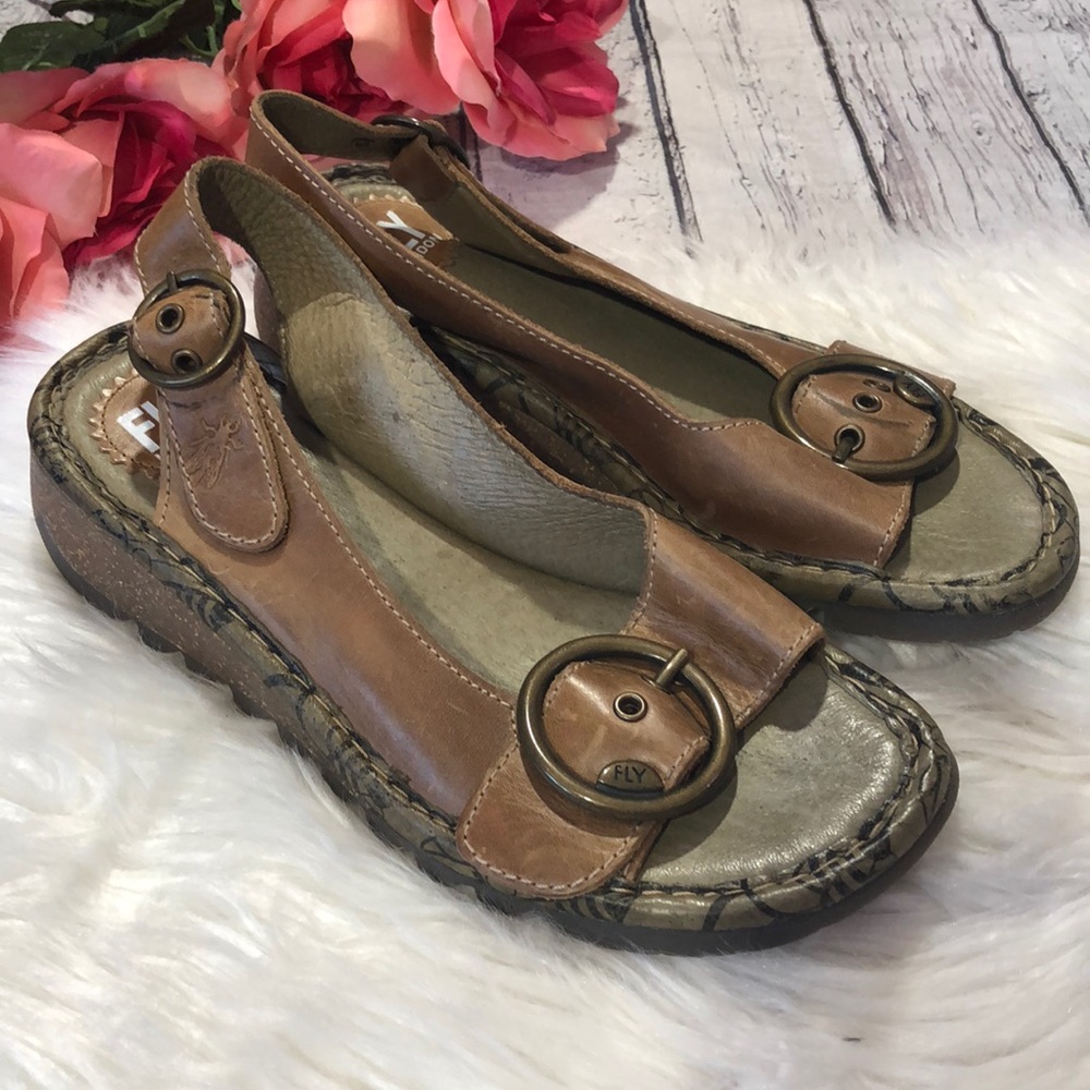 Fly London 37 Tram Leather Slingback Sandals